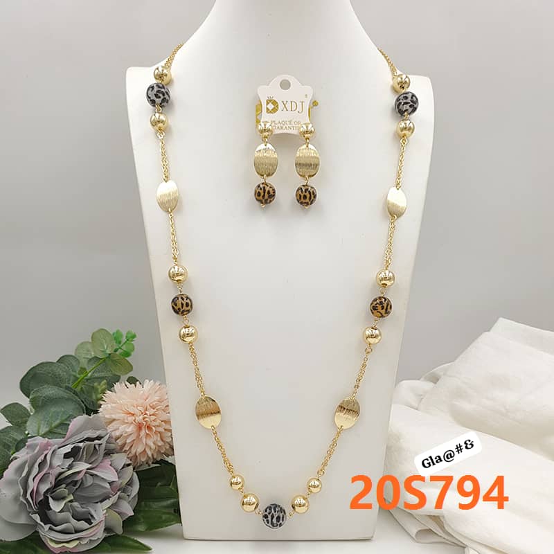 Premium XDJ Gold Plated Long Leopard Station Necklace and Drop Earrings Set