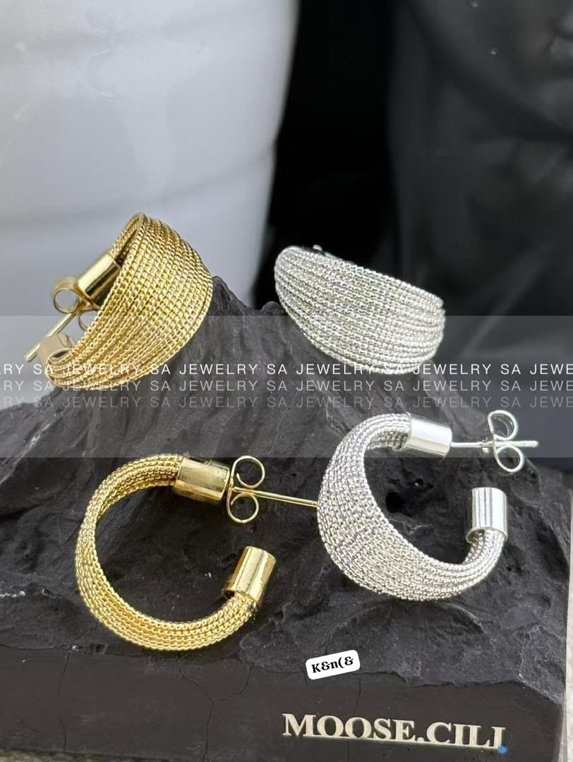 Luxury Textured Metallic Net Statement Hoops available