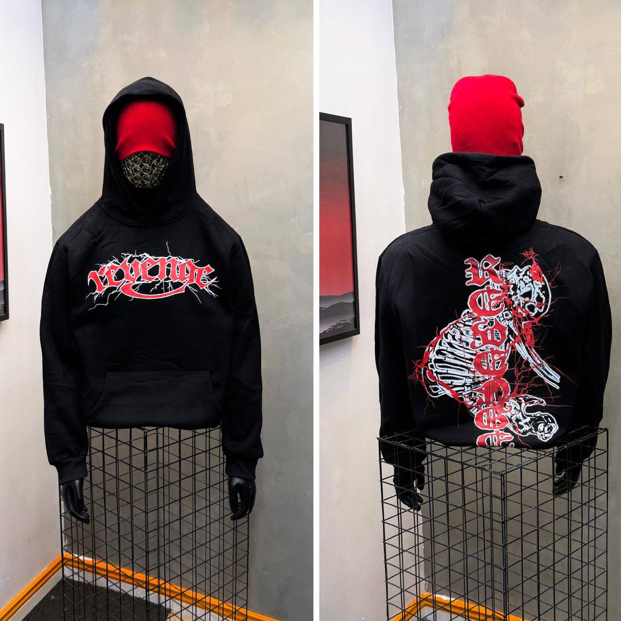 Premium Urban Streetwear Heavyweight Hoodie - Revenge "Red Lightning" Gothic Pullover
