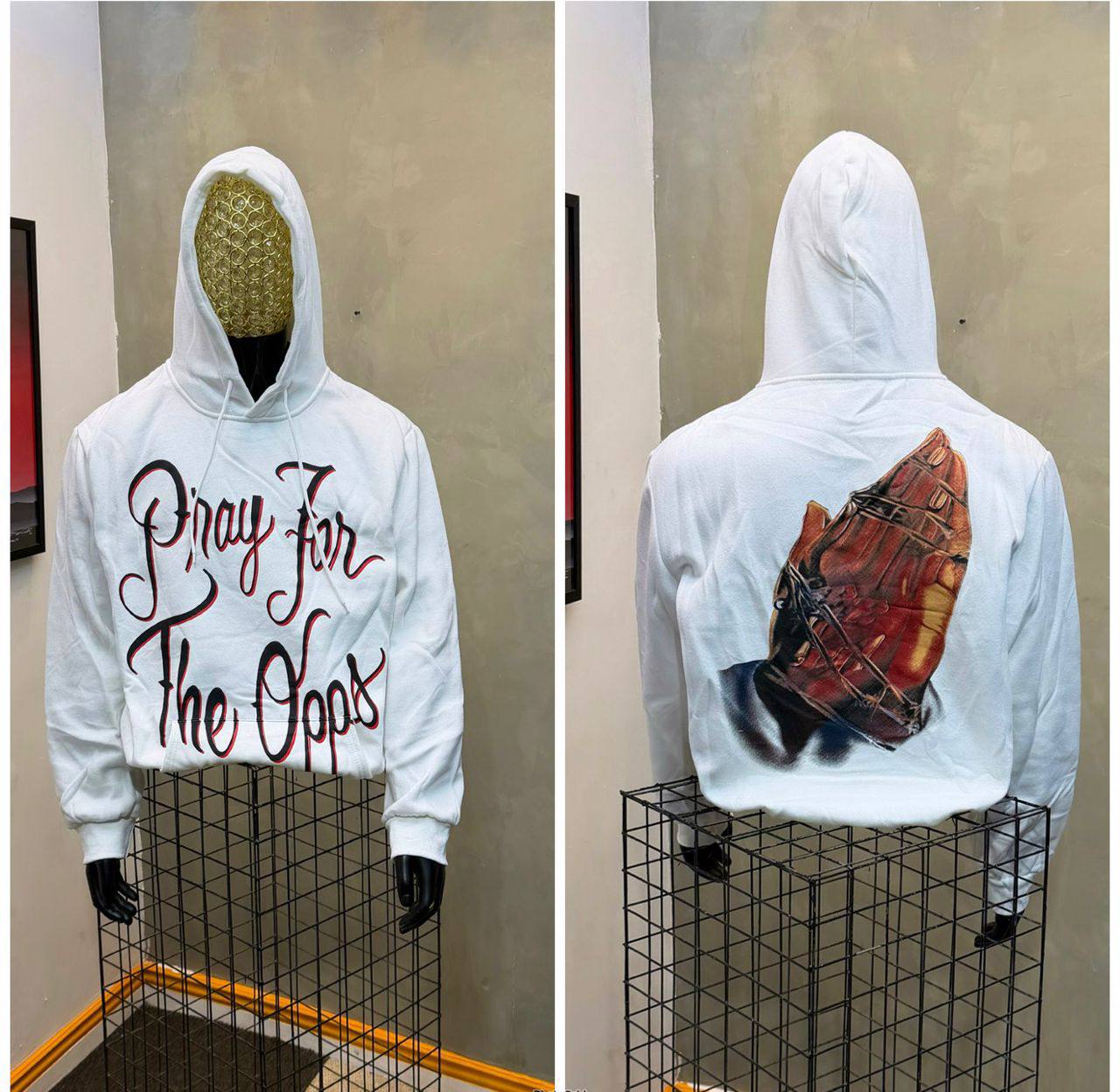 Premium Urban Streetwear Heavyweight Hoodie - "Pray For The Opps" Hand-Painted Graphic