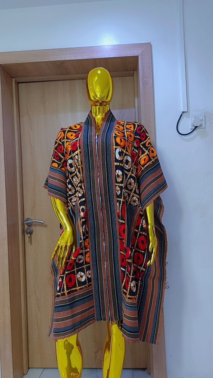 Premium Front-Zip Ankara Bubu Dress – Fiesta Geometric Target Grid