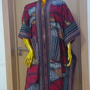 Premium Front-Zip Ankara Bubu Dress – Crimson & Indigo Mosaic (Copy)