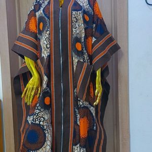 Premium Front-Zip Ankara Bubu Dress – Espresso & Terracotta Abstract (Copy)