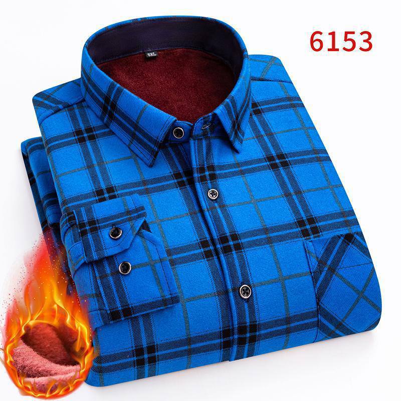 Men's Fleece-Lined Winter Plaid Button-Down Shirt - Vibrant Cyan/Electric Blue Plaid