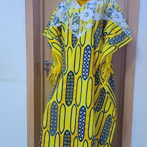 Luxury Silk Ankara Bubu Gown – Marigold Oval Geometric