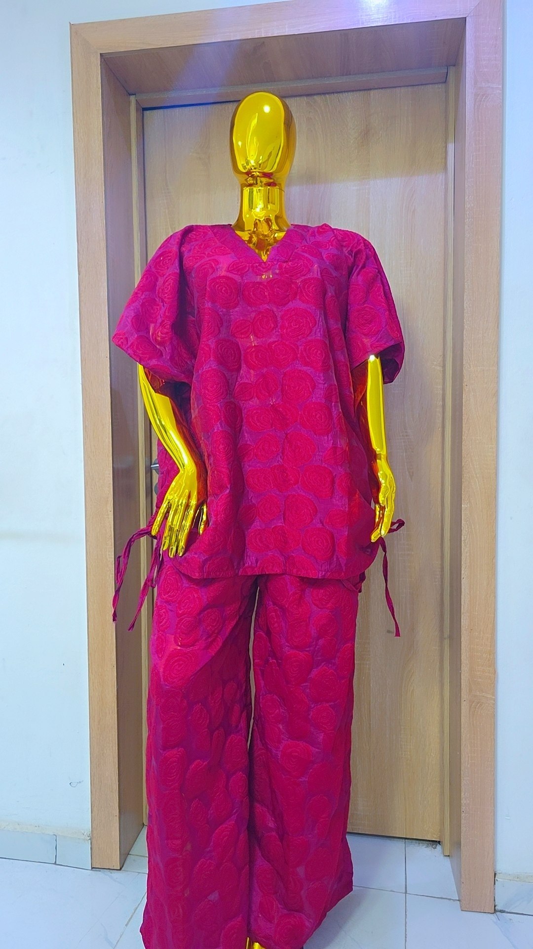 Luxury Two-Piece Loungewear Set – Magenta Rose Garden Crepe