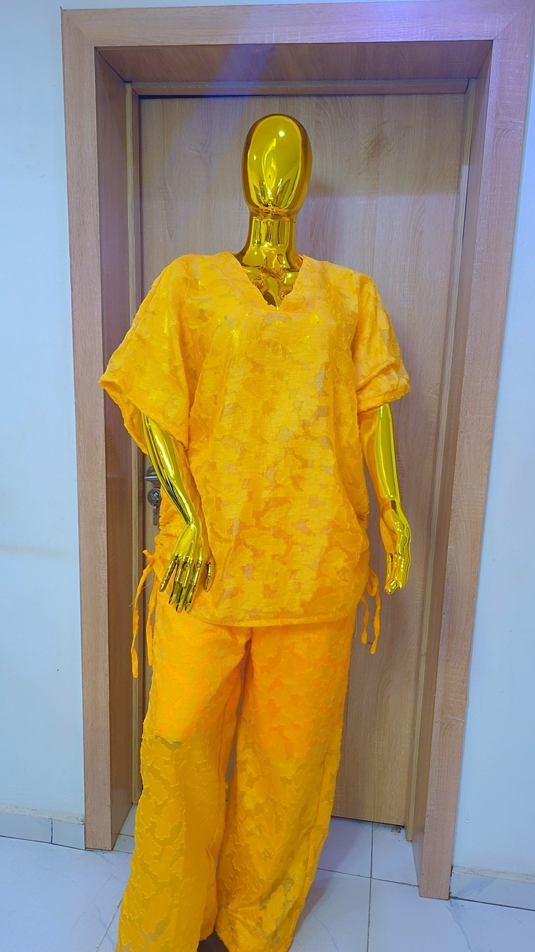 Luxury Two-Piece Loungewear Set – Radiant Marigold Blossom