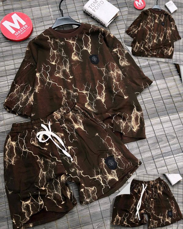 Premium Acid-Wash Lightning Short Tee & Shorts Lounge Set | Idumota