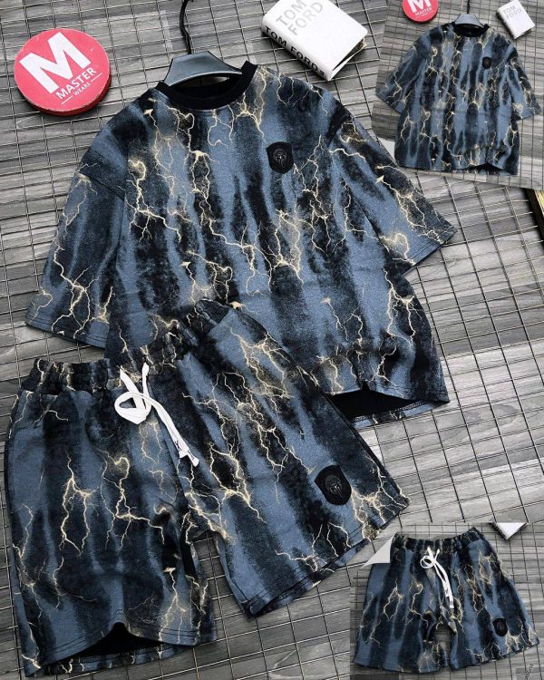 Premium Acid-Wash Lightning Short Tee & Shorts Lounge Set | Idumota