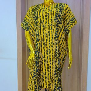Short Tassel Ankara Kaftan – Bumblebee Yellow Bark Print