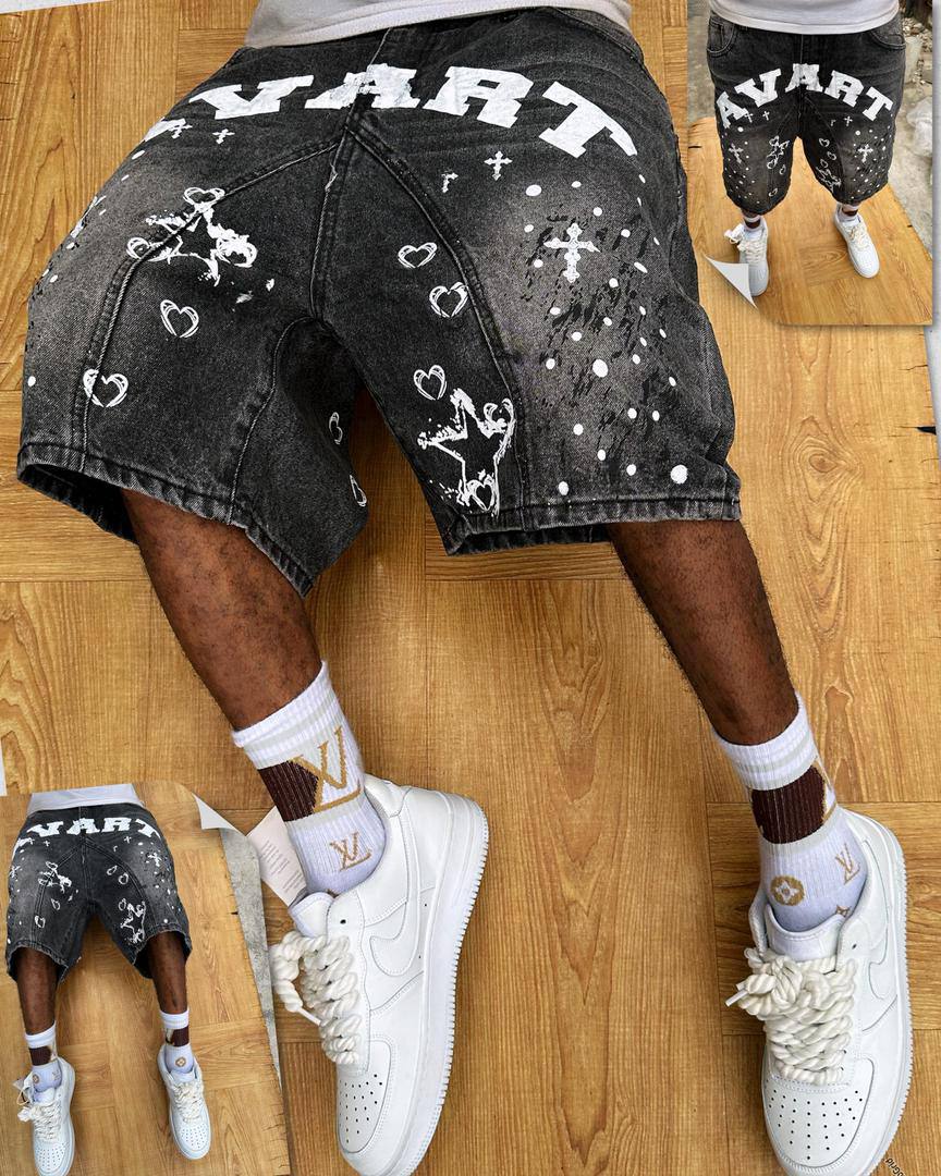 "VART" Crosses & Starburst Denim Shorts