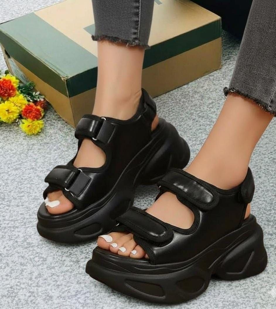 Cyber-Chunky Triple-Strap Platform Sandals