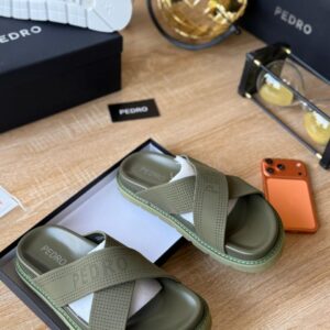 Premium Perforated Leather Crossover Slides