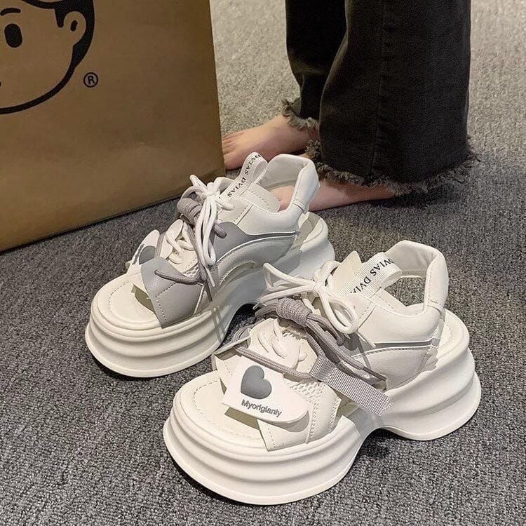Women's "Myoriglanly" Heart-Badge Tech-Sandals - Minimalist Slate Gray