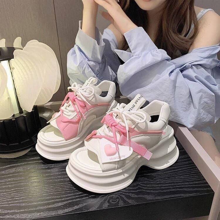 Women's "Myoriglanly" Heart-Badge Tech-Sandals - Sweet Bubblegum Pink