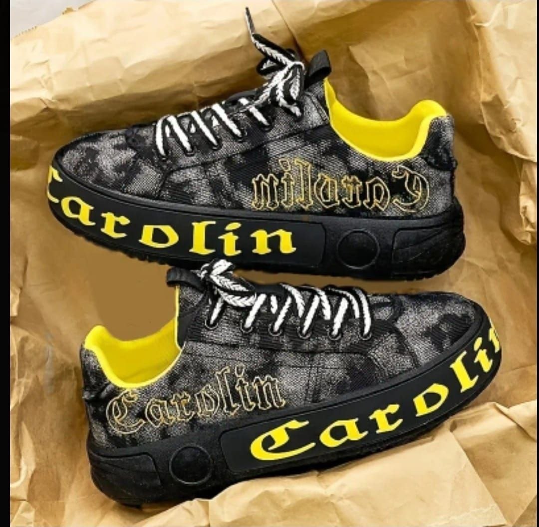 Unisex "Carolin Milora" Acid-Wash Denim Skaters - Acid Yellow & Charcoal