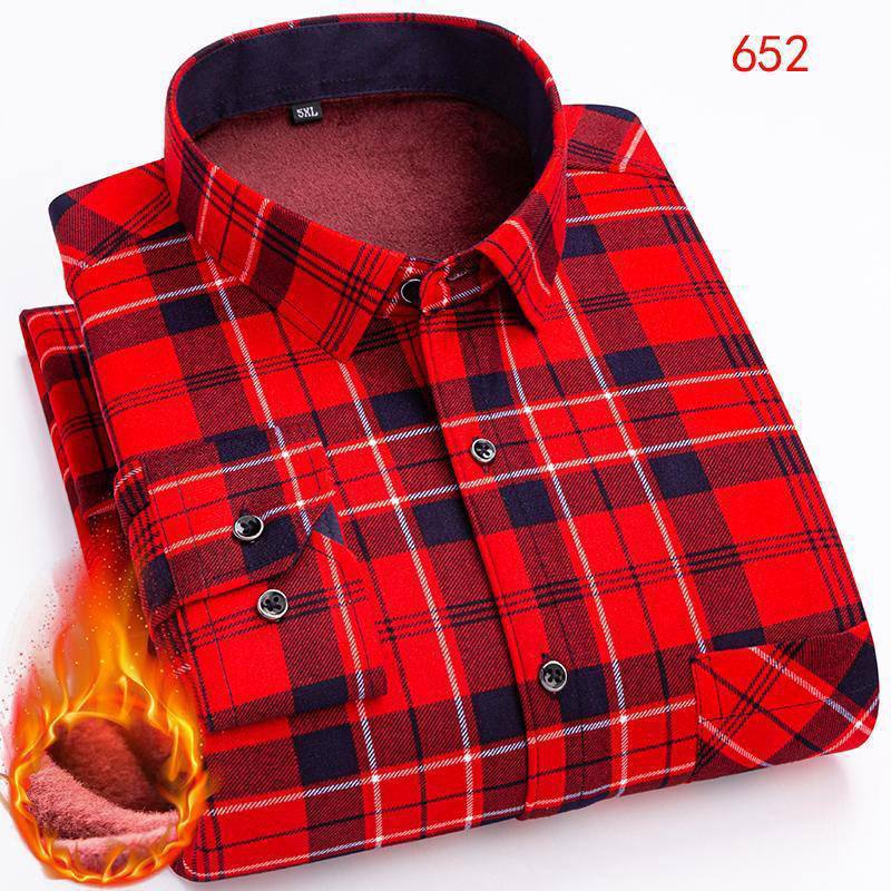 Men's Premium Fleece-Lined Flannel Shirt – Scarlet Accent Charcoal Plaid
