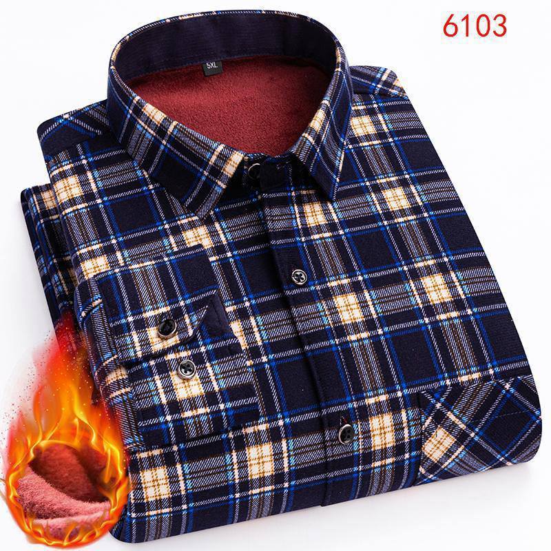 Men's Premium Fleece-Lined Flannel Shirt – Deep Indigo & Saffron Multi-Grid