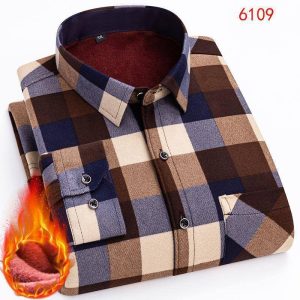 Men's Premium Fleece-Lined Flannel Shirt – Autumn Espresso & Caramel Block