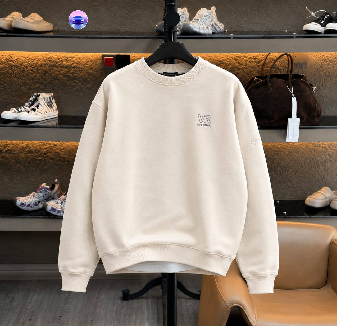 Premium Minimalist Urban Crewneck Sweatshirt + a sophisticated "VR OFFICIAL" subtle insignia.