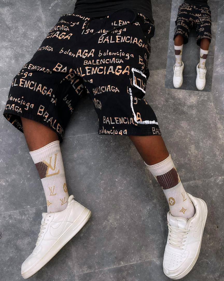 All-Over Monogram Black Denim Shorts