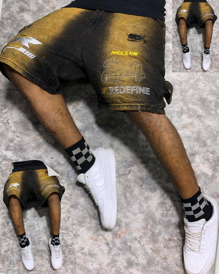 "MCCANN 24 REDEFINE" Mud-Wash Denim Shorts