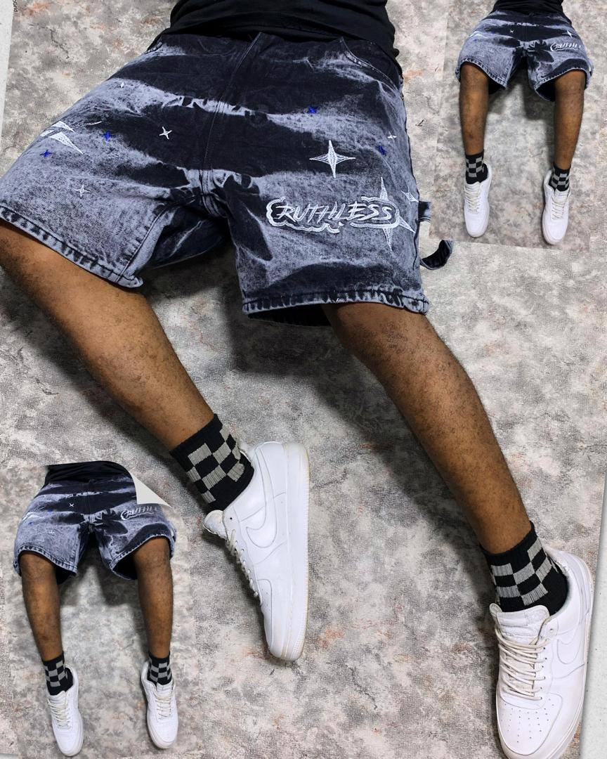 "RUTHLESS" Acid Wash Starburst Denim Shorts