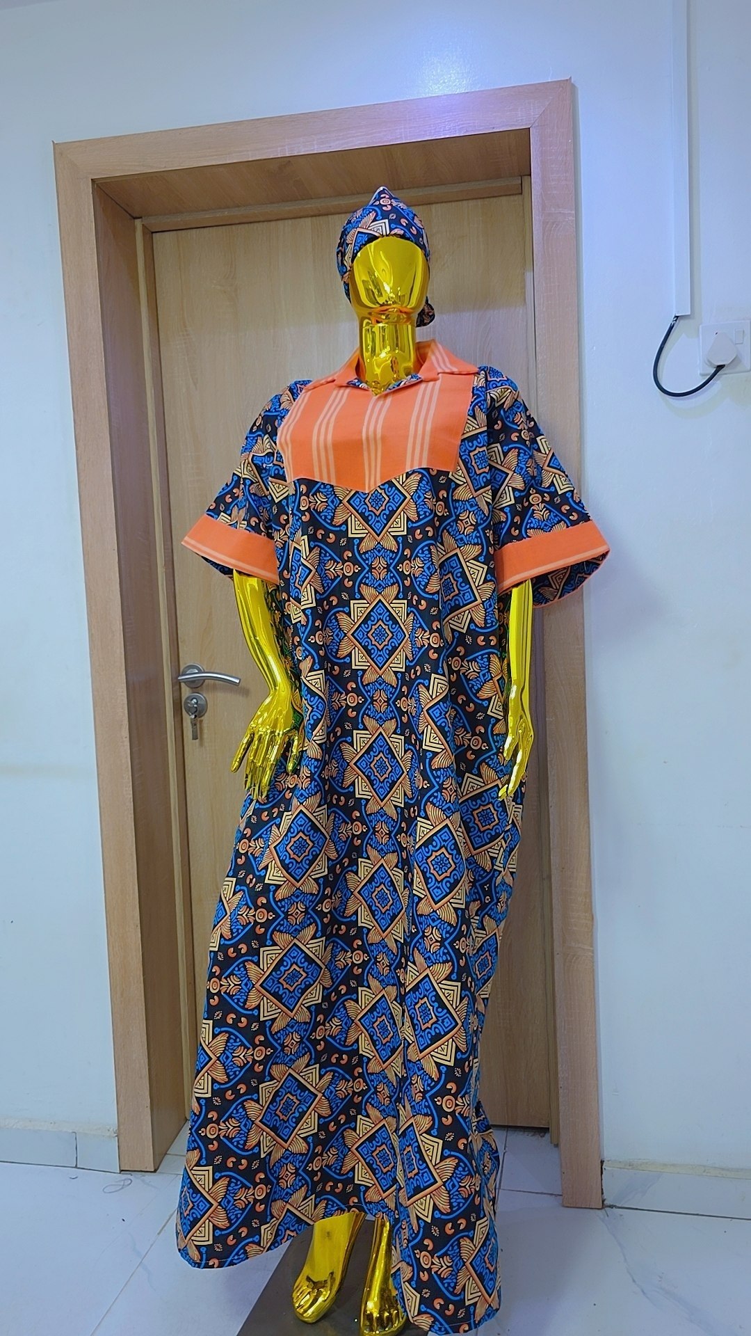 African Print Maxi Kaftan Dress with Matching Headwrap