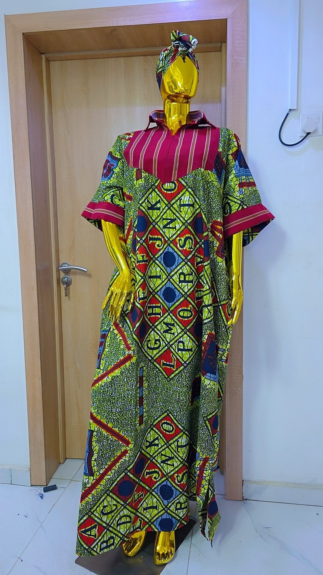 African Print Maxi Kaftan Dress with Matching Headwrap