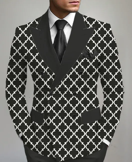 Geometric Pattern Peak Lapel Groom & Party Suit