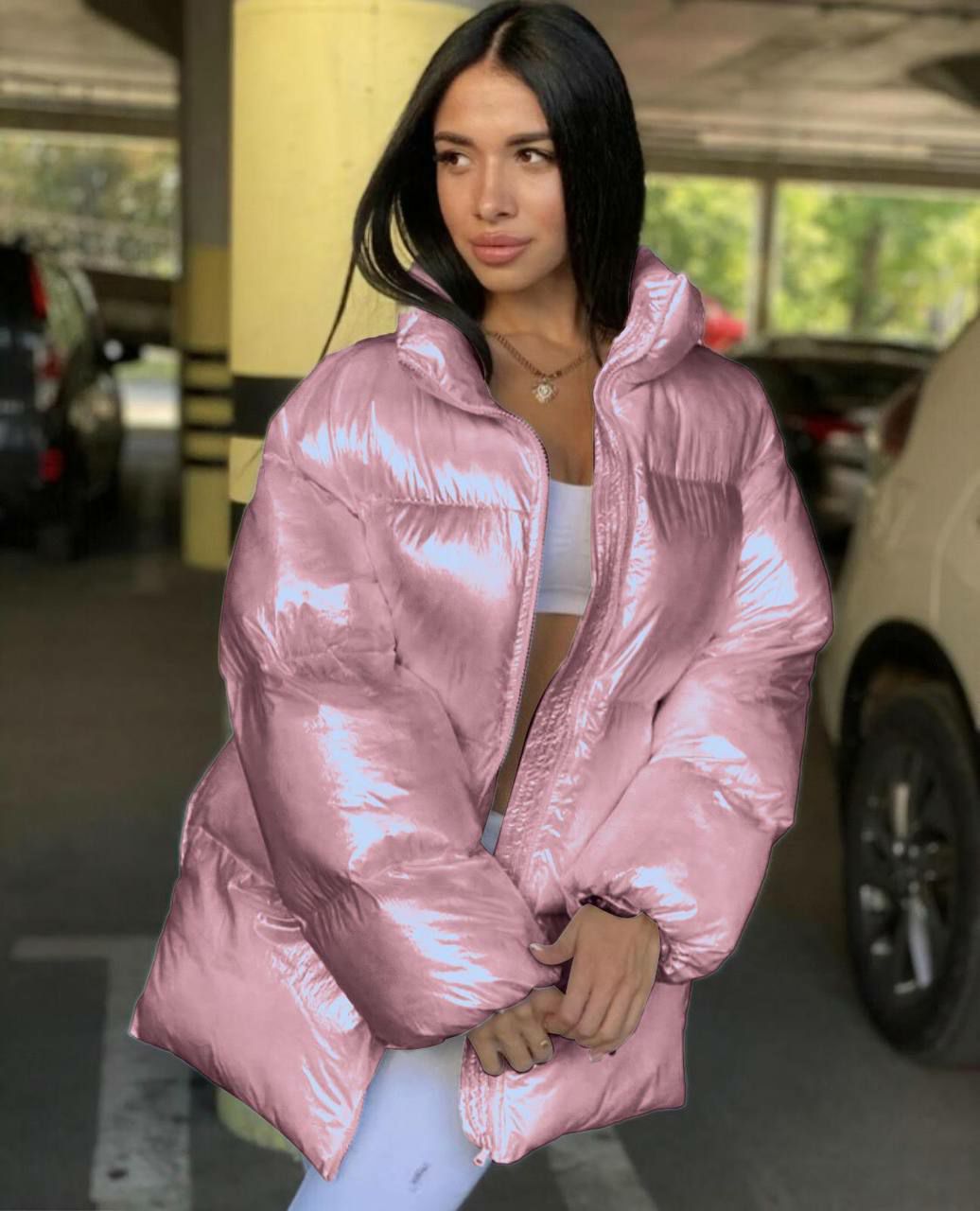 Women's Glossy High-Neck Puffer Jacket