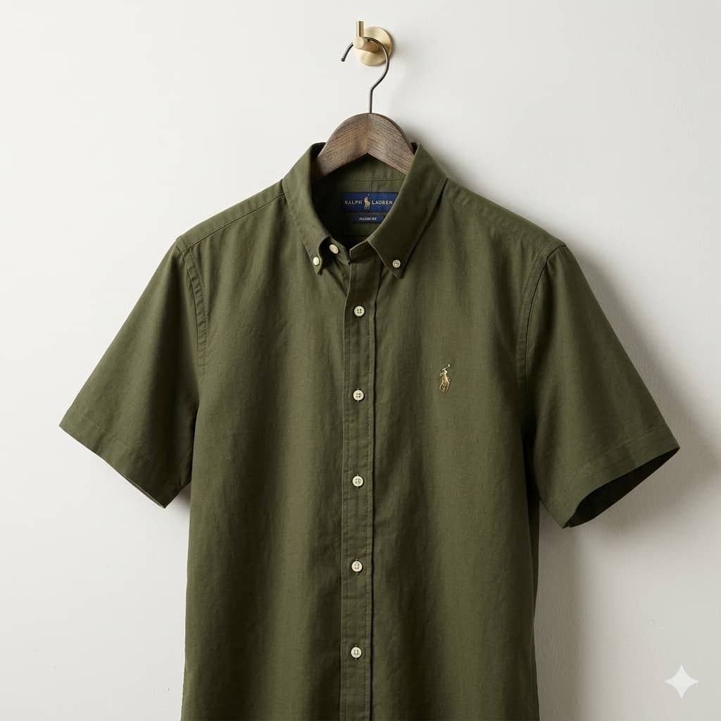 Men’s Classic Olive Green Short-Sleeve Button-Down Shirt