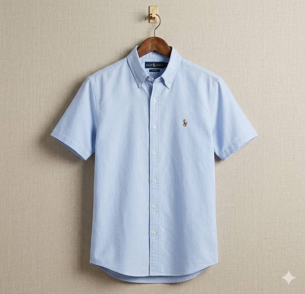 Premium Cotton Olive sky Blue Short-Sleeve Shirt