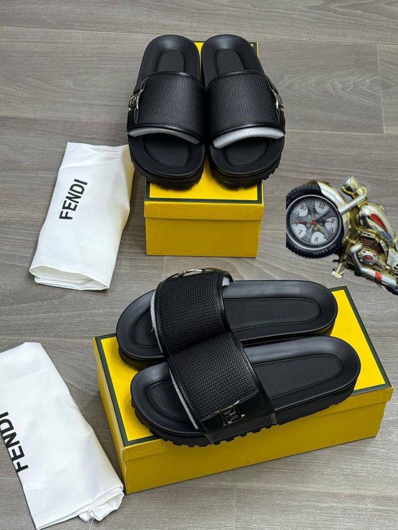 Fendi Modern Designer All-Black Slides