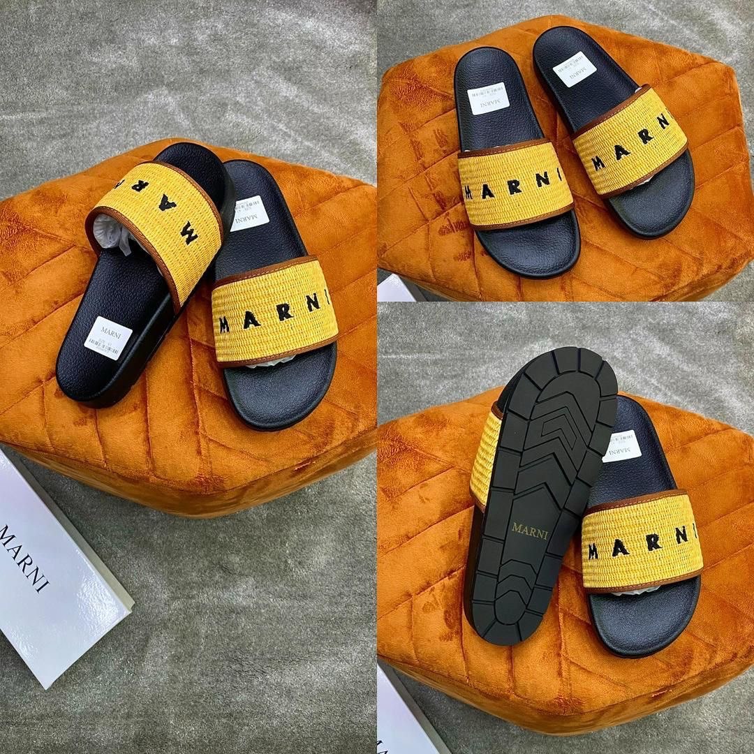 Marni Textured Yellow & Black Designer Slides