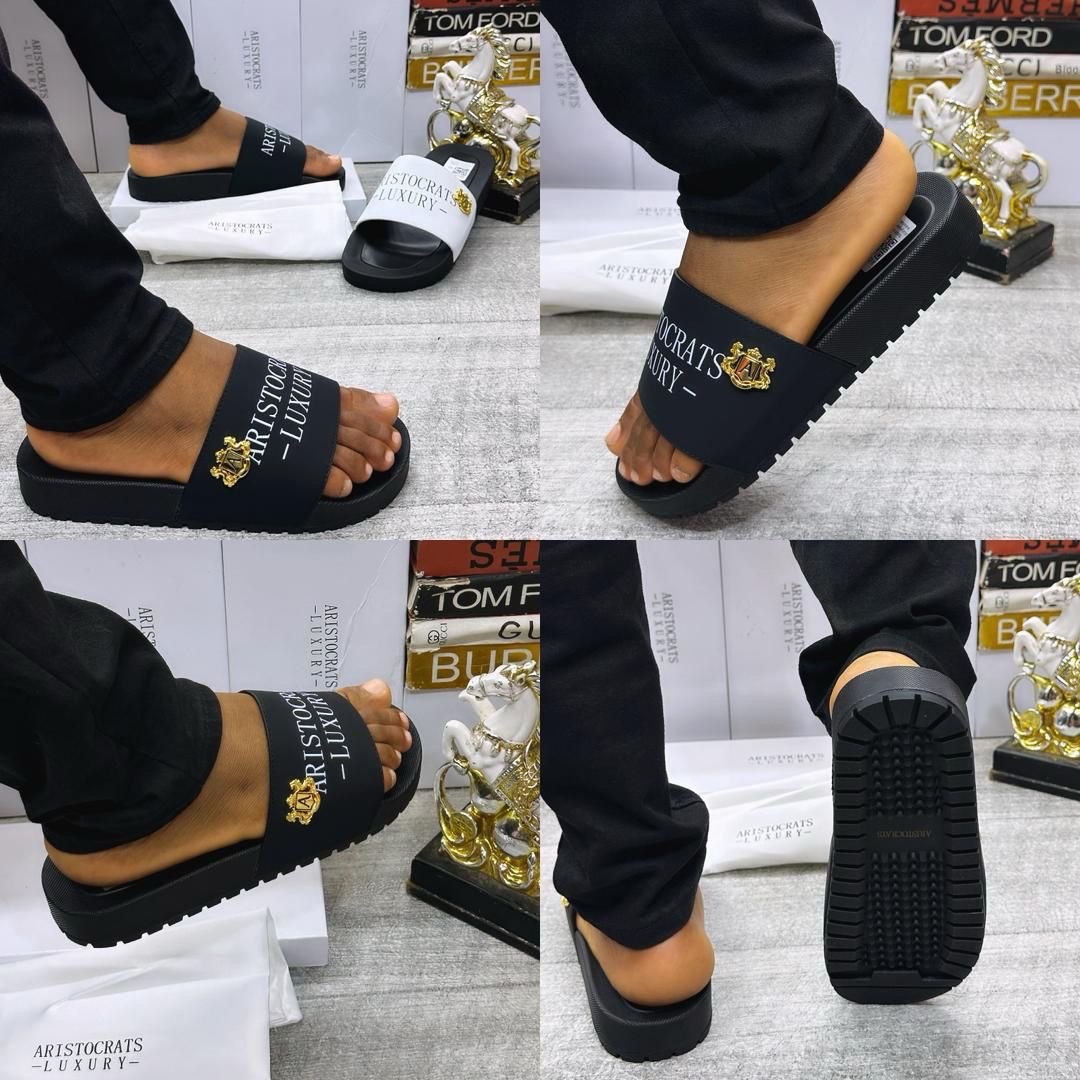 Men’s Aristocrats Luxury Designer Slide Sandals Black