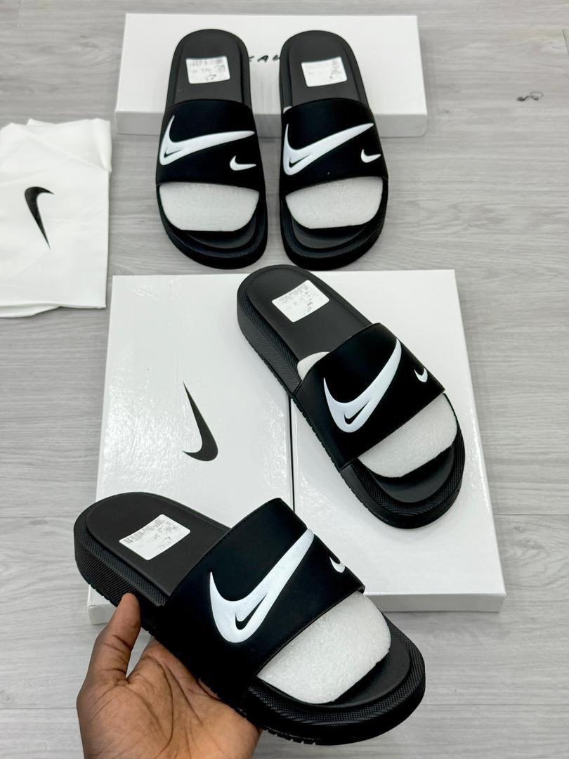 Nike Iconic Swoosh Black & White Comfort Slides