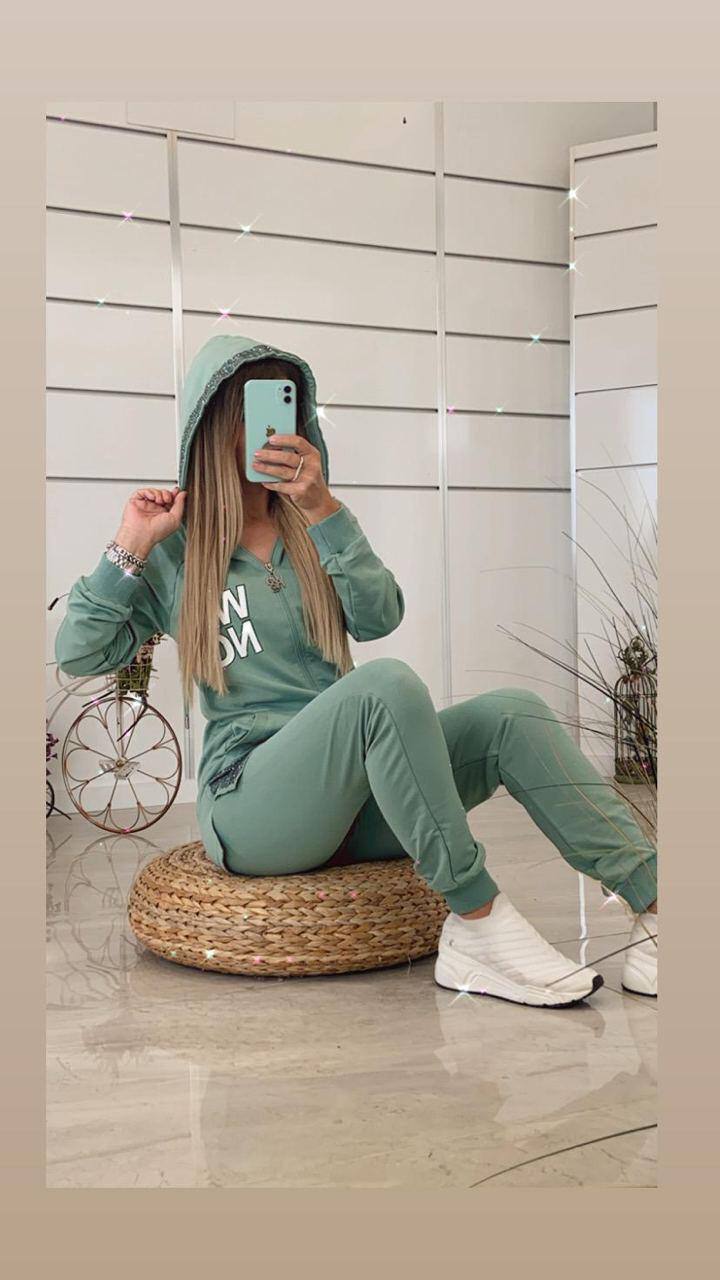 Embellished Logo Zip-Up Tracksuit Set