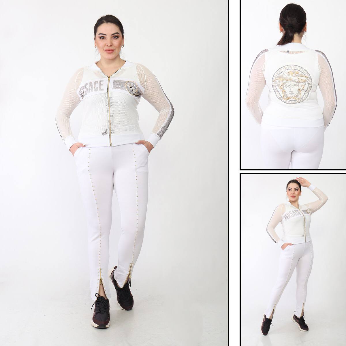 Luxury Mesh-Sleeve Tracksuit with Rhinestone Detailing
