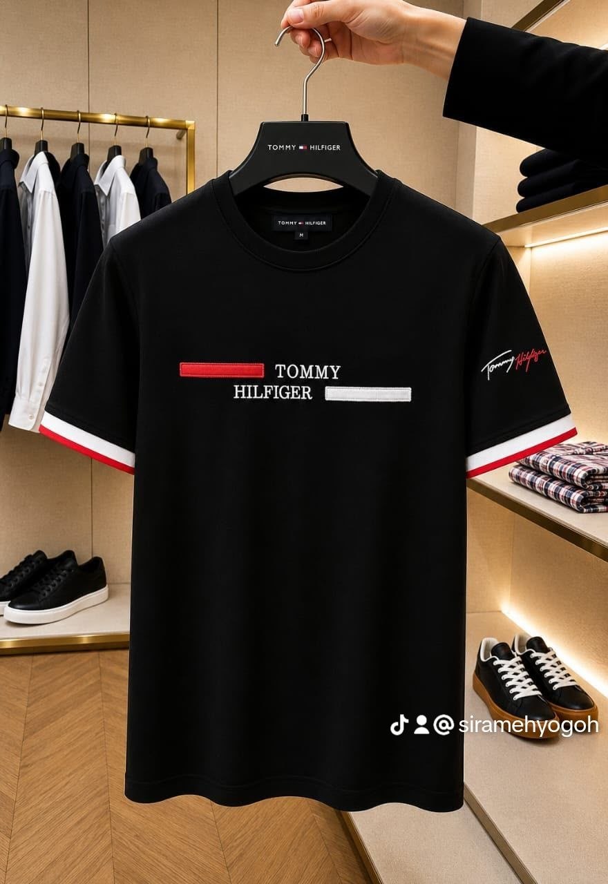 Black Short-Sleeve T-Shirt with Tommy Hilfiger Branding
