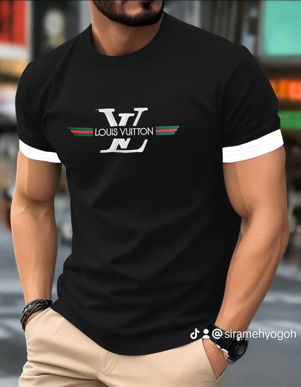 Men’s Casual Black Graphic T-Shirt with Contrast Trim