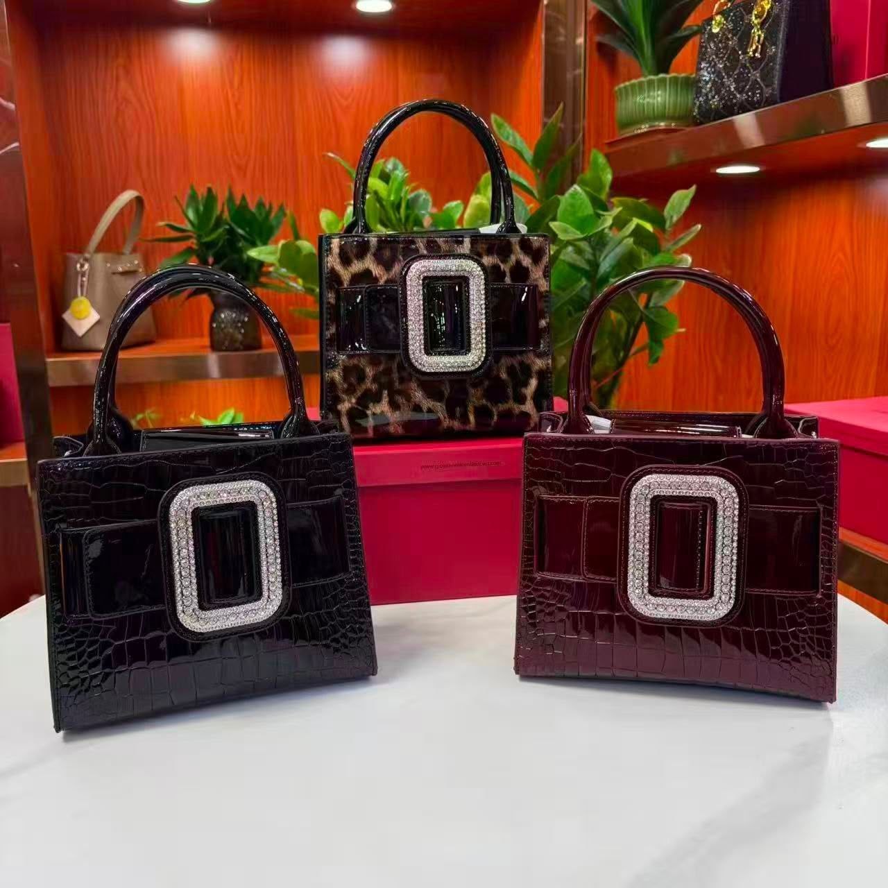 Crystal Buckle Patent Satchel Crossbody Purse for Women