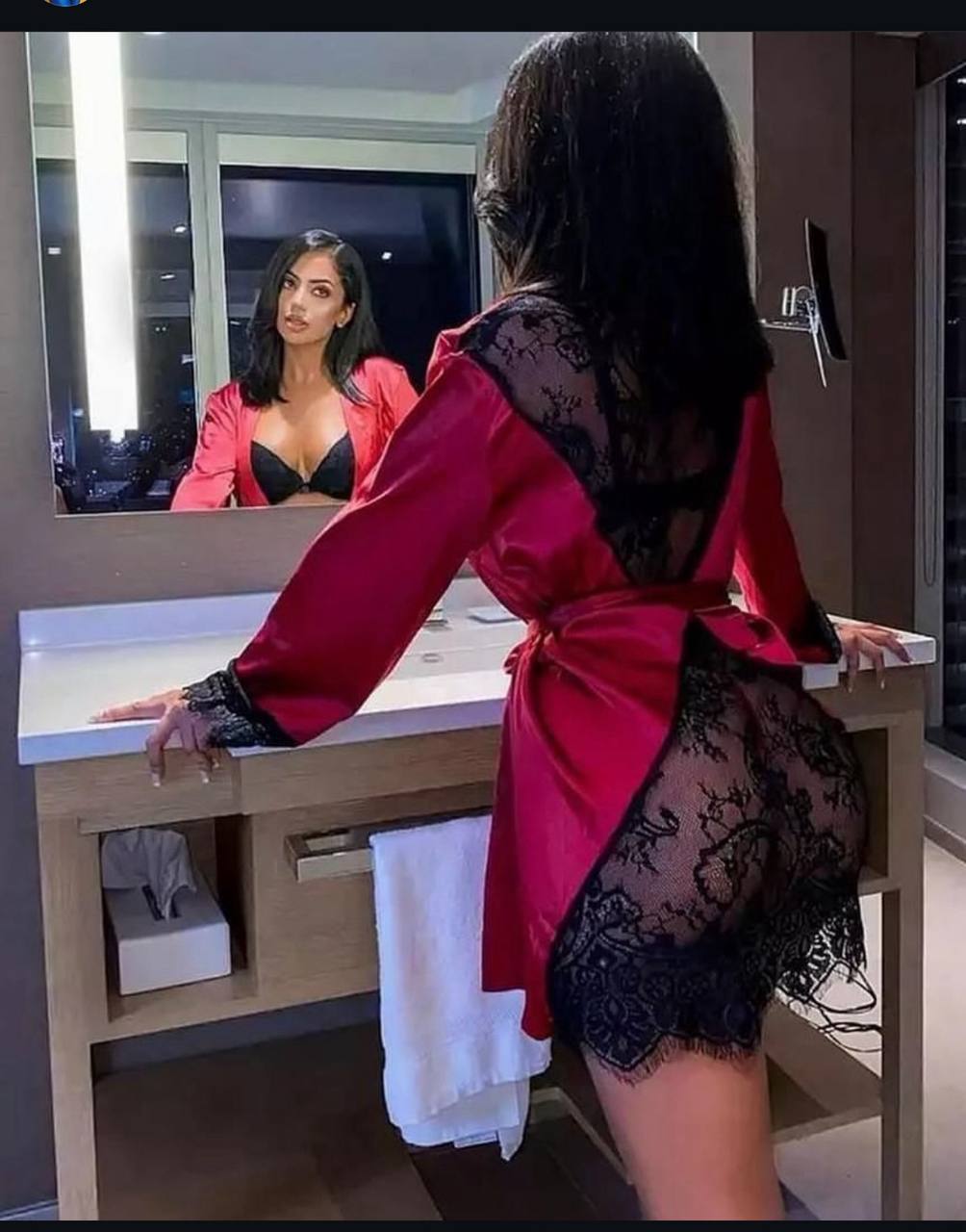 Midnight Allure Satin & Lace Kimono Robe