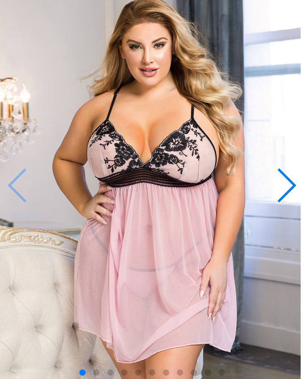 Blush Radiance: Plus-Size Floral Lace Babydoll Gown