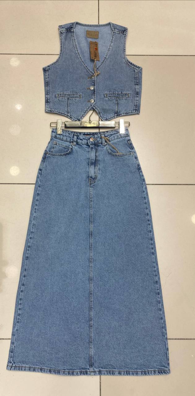 Versatile Denim Vest and Skirt Co-Ord