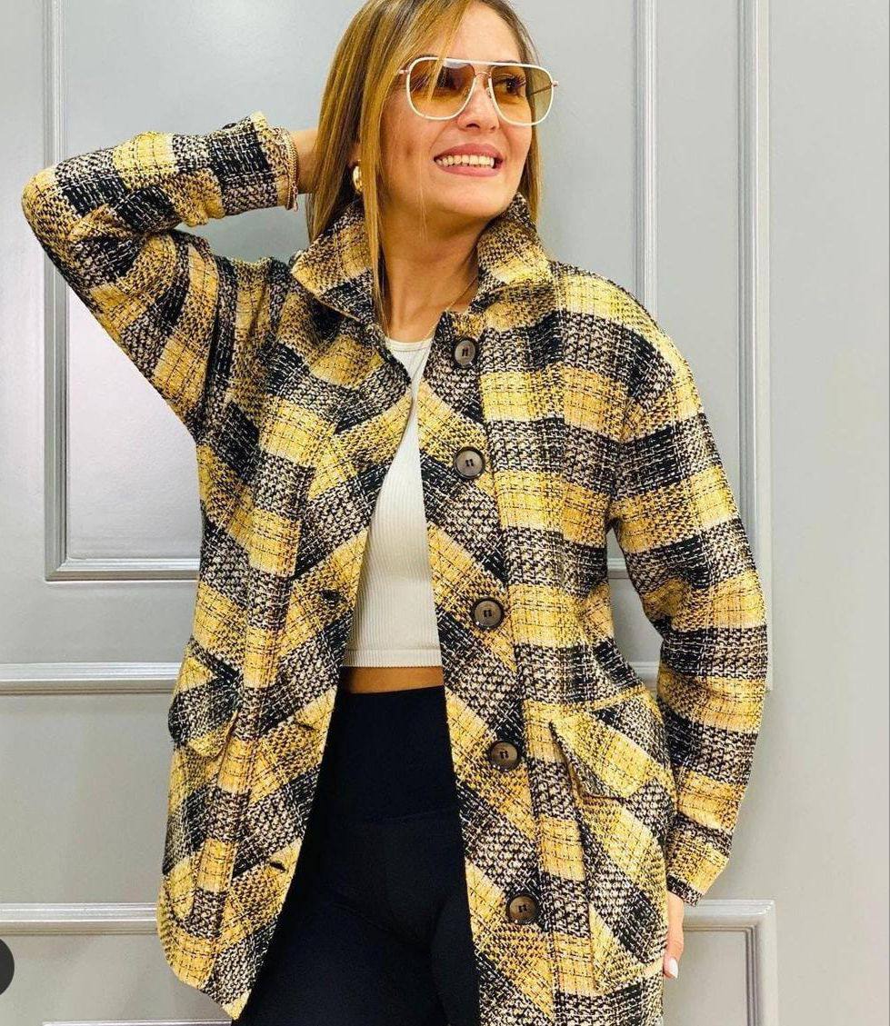 Classic Plaid Tweed-Style Jacket