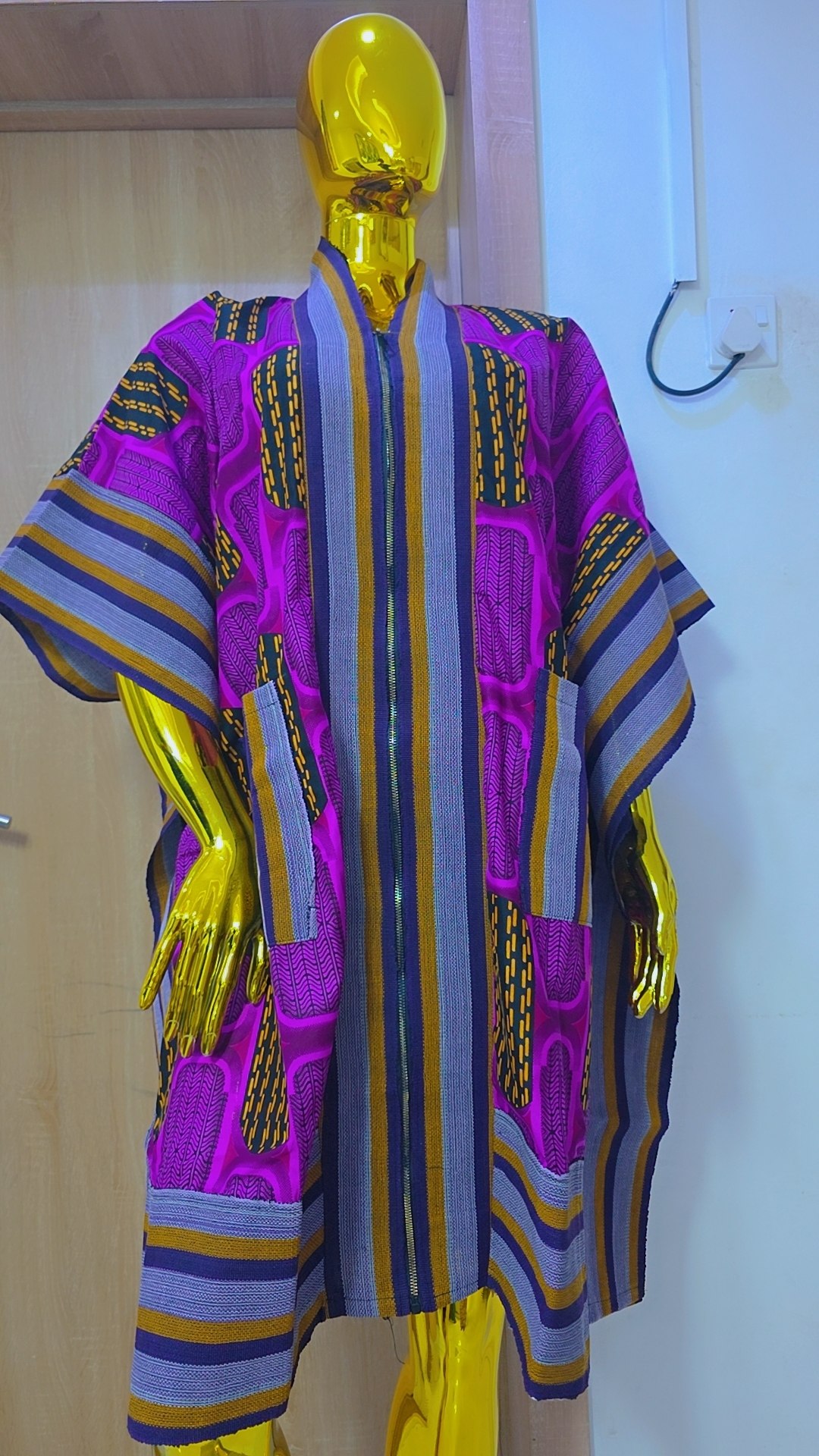 Vibrant Purple & Gold Patterned Zip-Front Boubou Gown