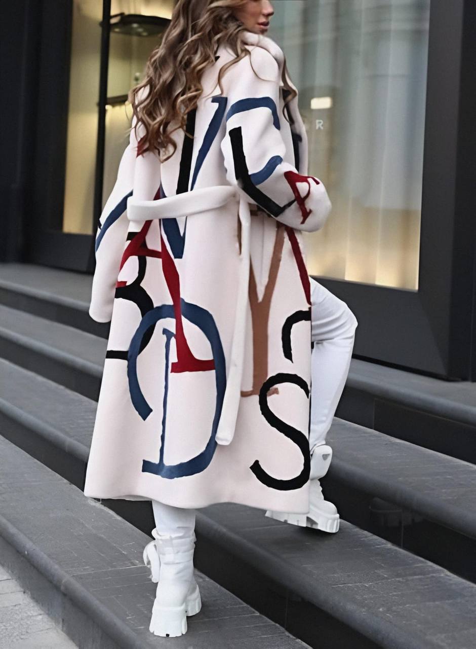 Graphic Print Belted Trench Coat