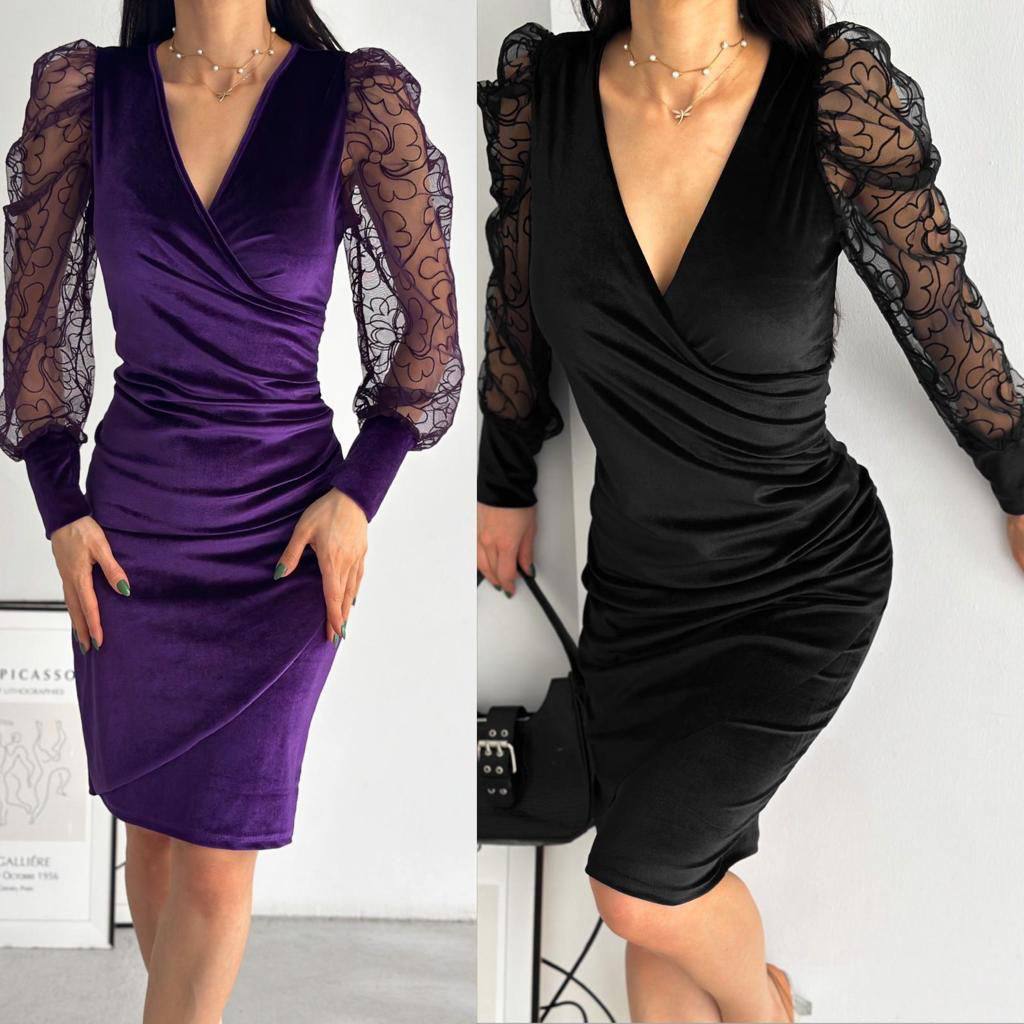 Long-Sleeve Velvet Occasion Dress