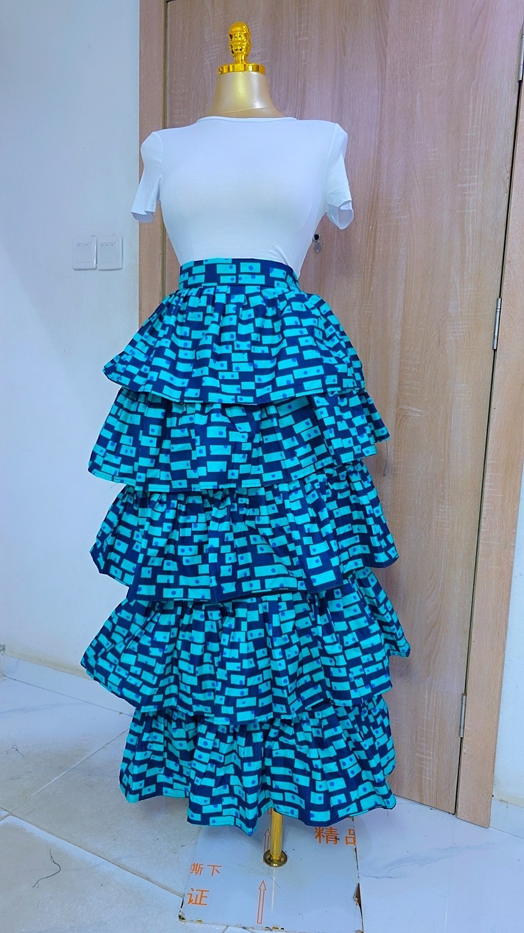 Women's African Print Layered Maxi Skirt